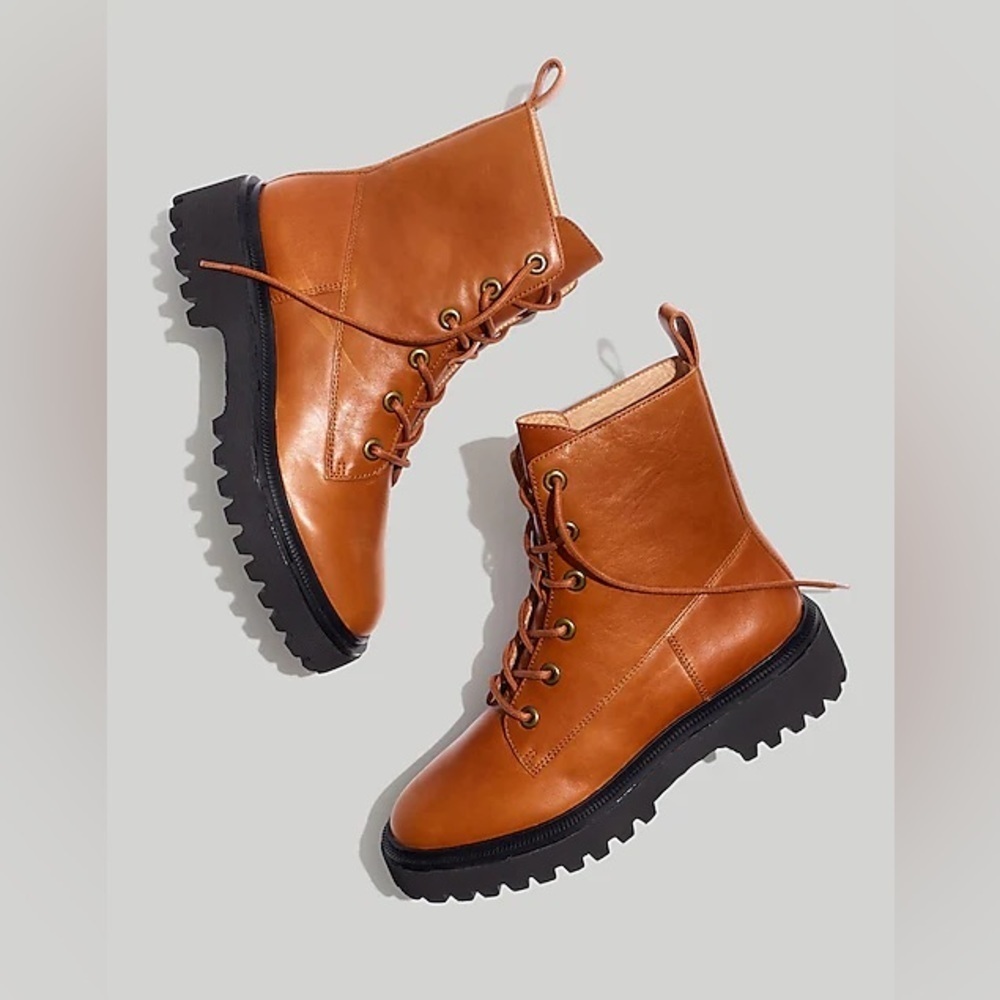 Madewell Lace Up Lugsole Boots Size 7 English Saddle